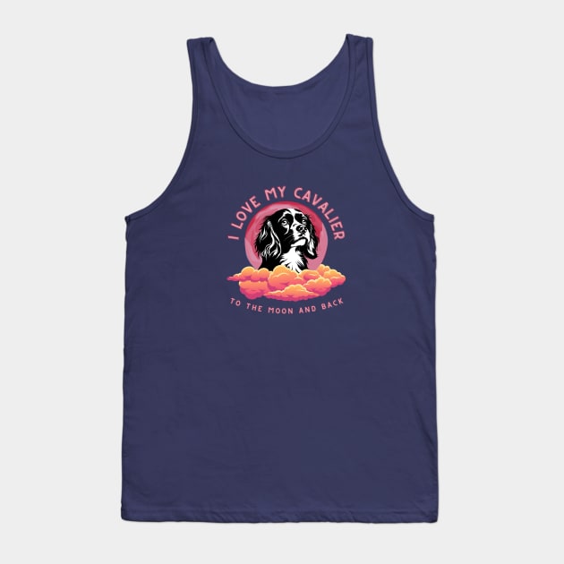 I Love My Cavalier to the Moon and Back - Pink Moon Silhouette Tank Top by Cavalier Gifts